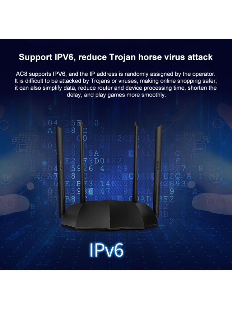 Wi-fi точка доступа и роутер Tenda AC8 AC1200 Smart Dual Band Gigabit Router 4*6dBi Antennas 300Mbps+867Mbps