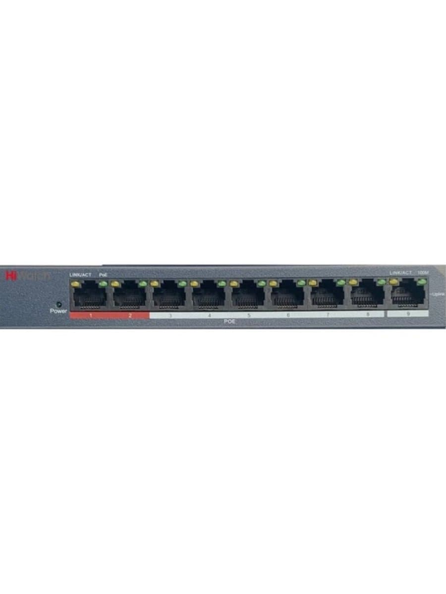 Коммутатор HUB Switch HIWATCH DS-S908P(B) 9-port 10/100Mbps 8-port PoE 60W Metal
