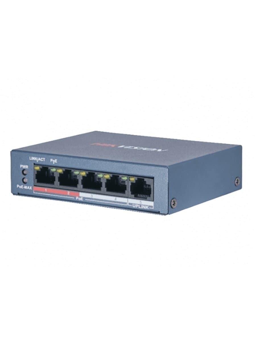 Коммутатор HUB Switch HIKVISION DS-3E0105P-E/M(B) 4x10/100Mbps PoE,1x1000Mbpc,PoE budget:35W Metal