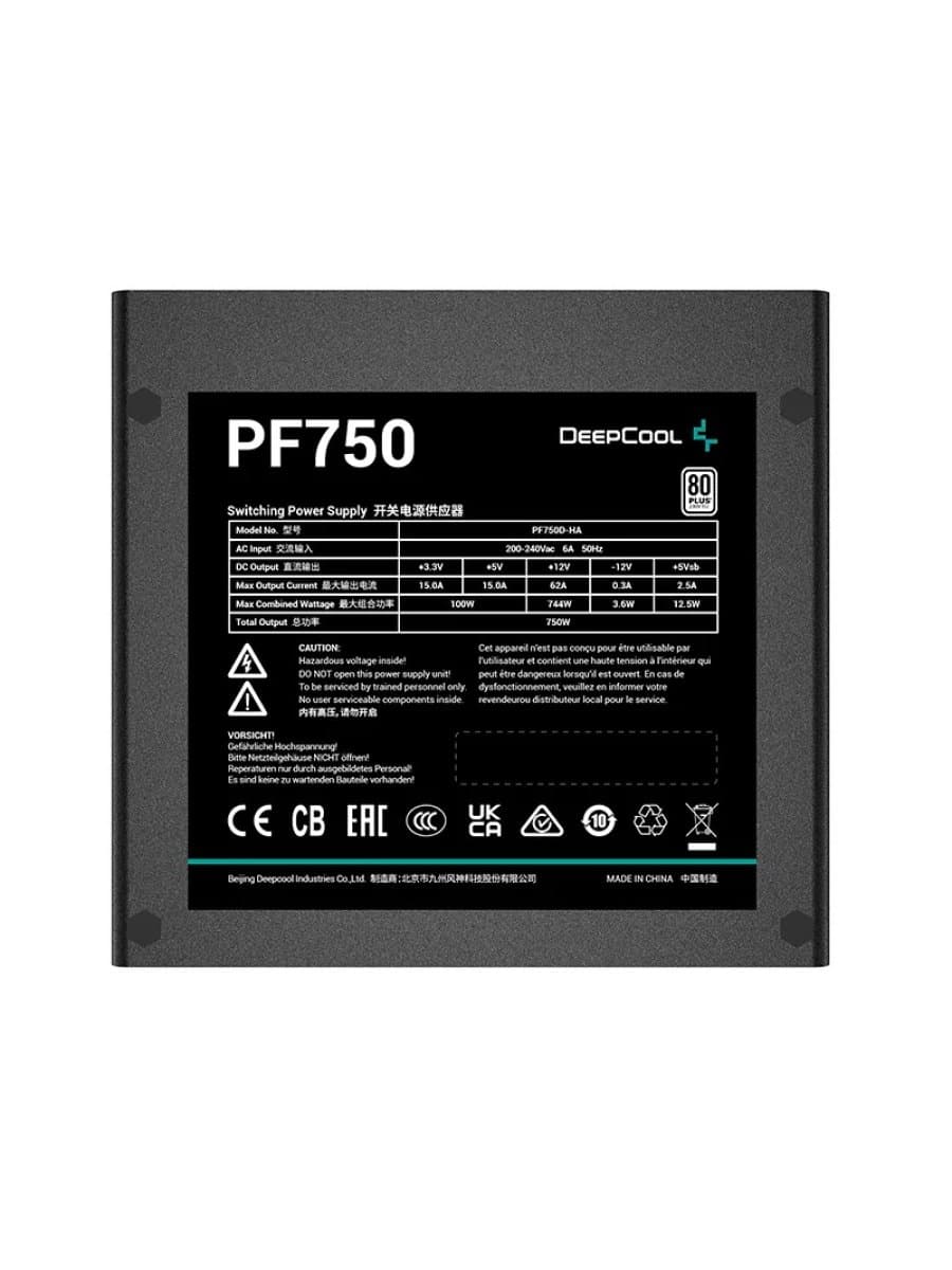 Блок питания DEEPCOOL PF750D 750W 80 PLUS certified 200-240V/ATX12V 2.3 & SSI EPS 12V Black flat