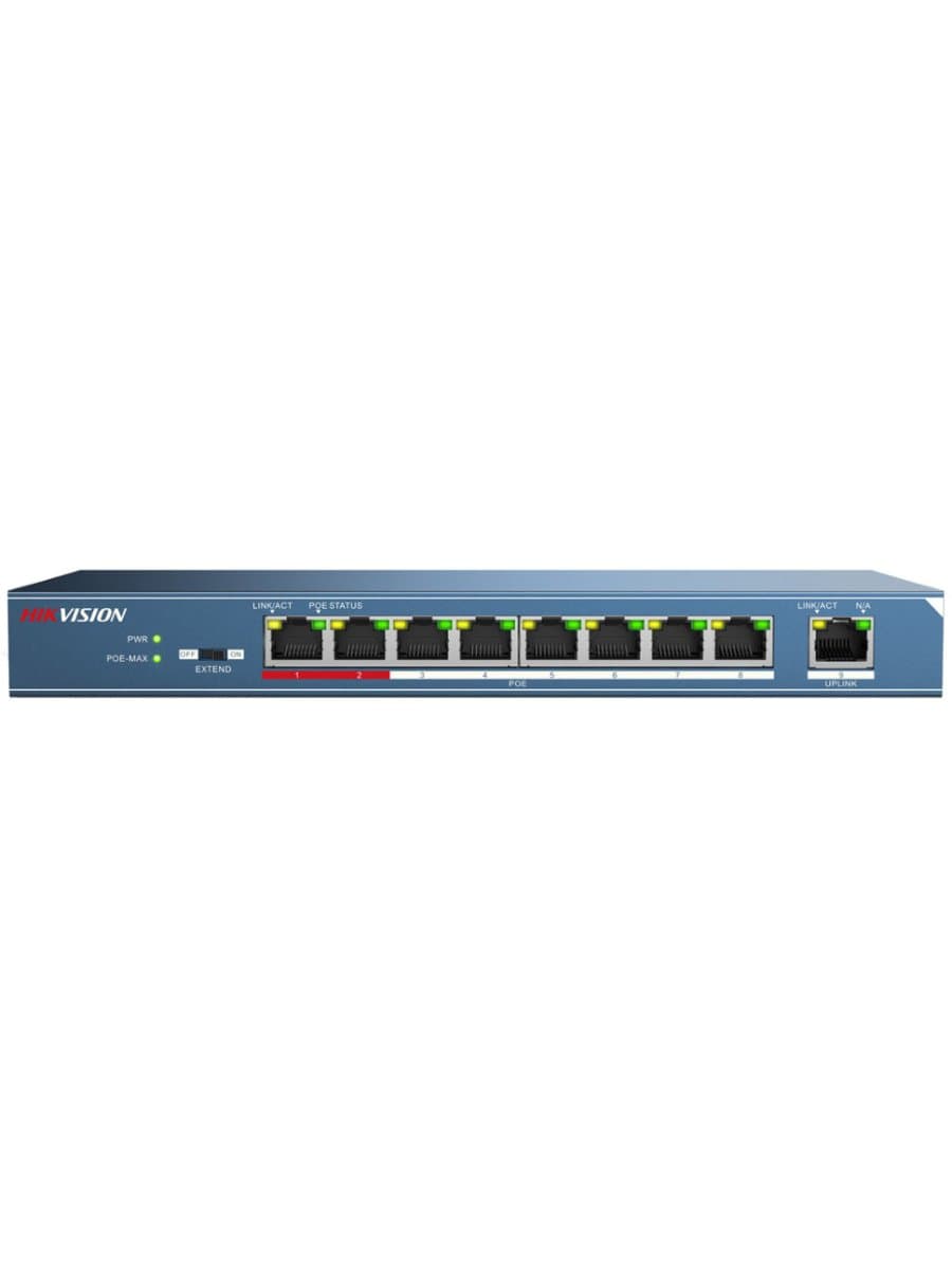 Коммутатор HUB Switch HIKVISION DS-3E0109P-E 8x10/100Mbps PoE,1x100Mbpc,PoE budget 123W Metal