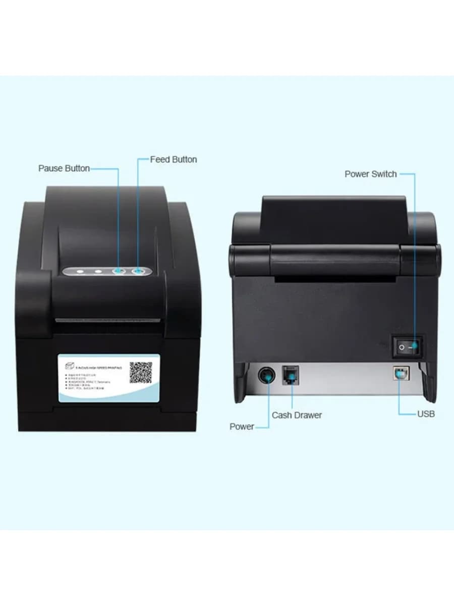 Термопринтер штрих-кодов и чеков Xprinter XP-350B 3inch direct thermal barcode&Receipt printer USB+SERIAL,Black,152mm/s,EU plug