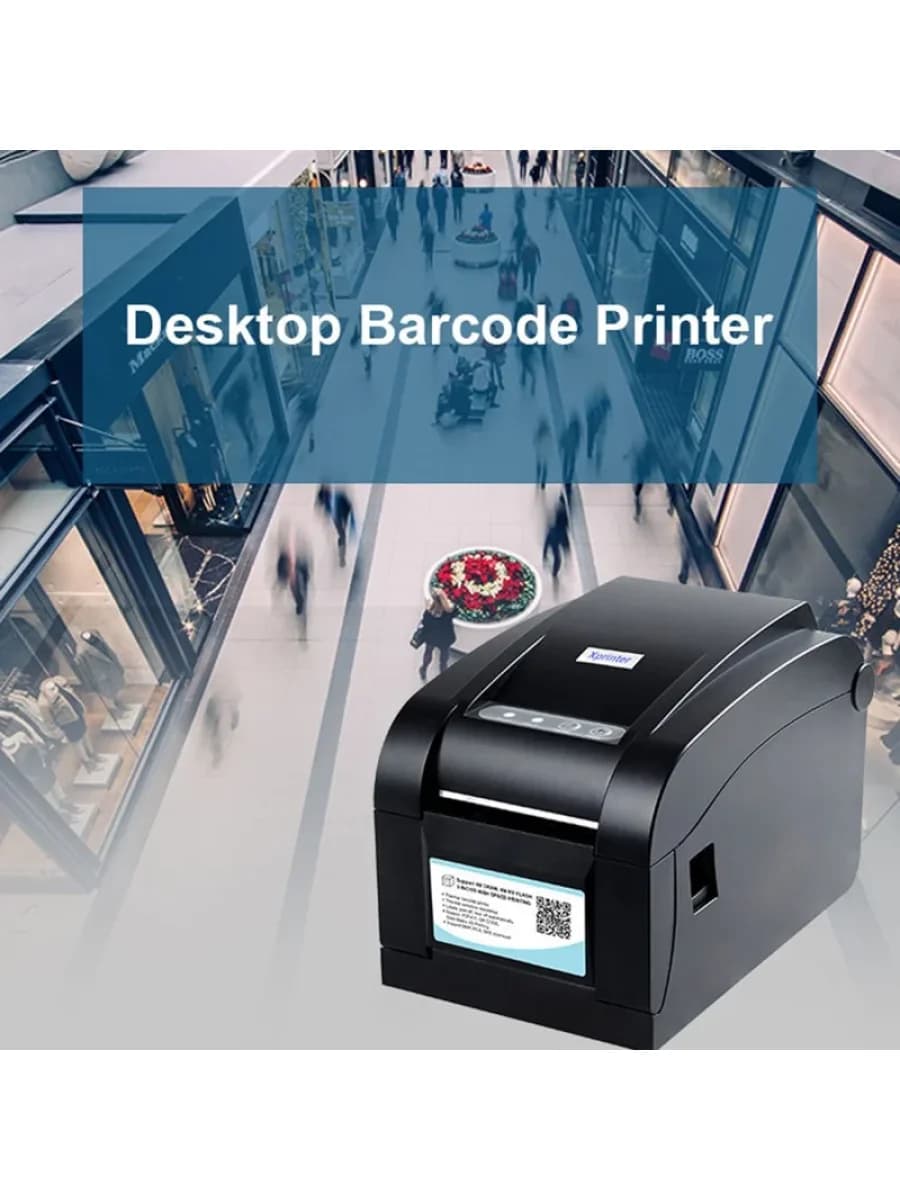 Термопринтер штрих-кодов и чеков Xprinter XP-350B 3inch direct thermal barcode&Receipt printer USB+SERIAL,Black,152mm/s,EU plug