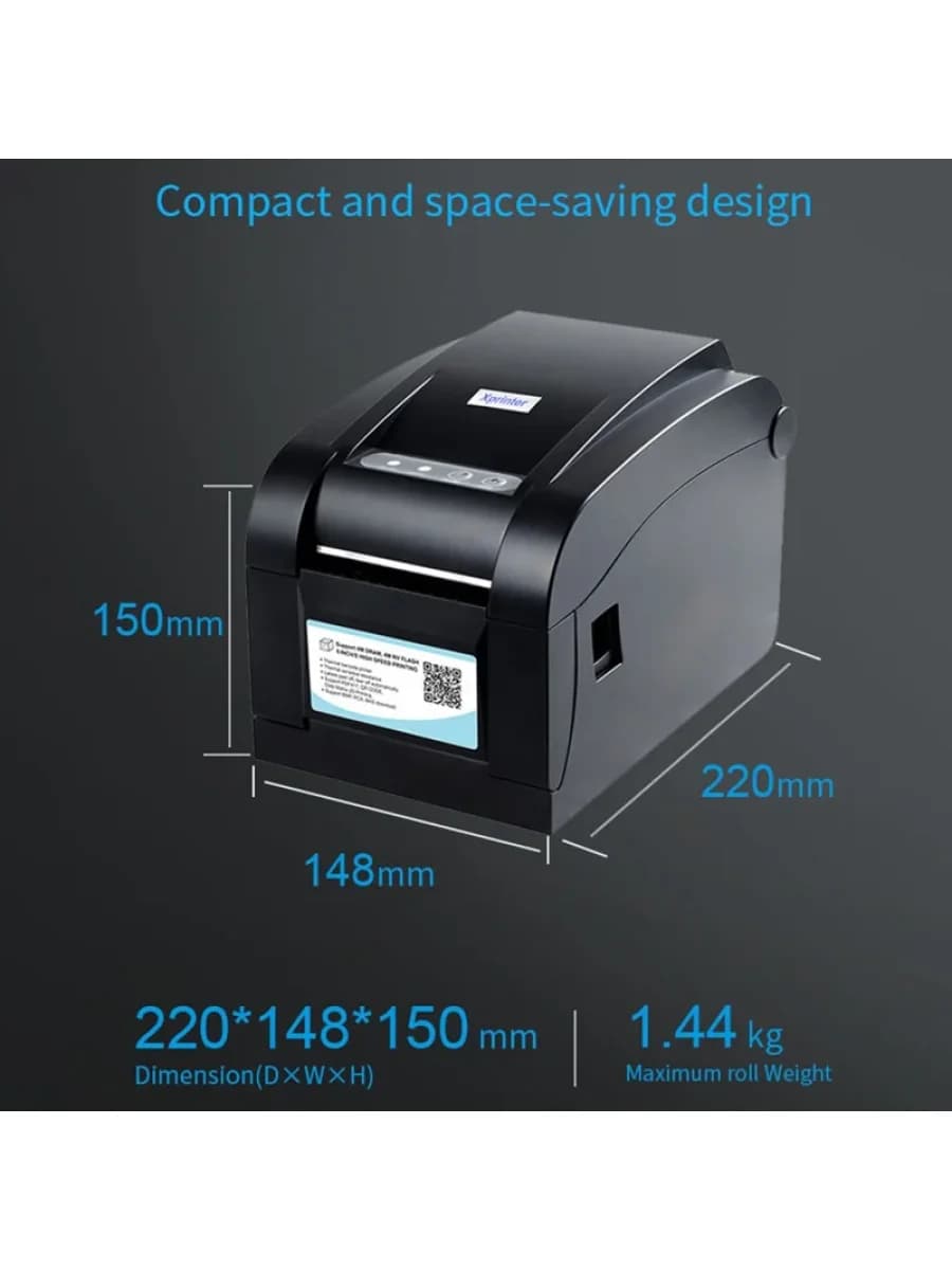 Термопринтер штрих-кодов и чеков Xprinter XP-350B 3inch direct thermal barcode&Receipt printer USB+SERIAL,Black,152mm/s,EU plug