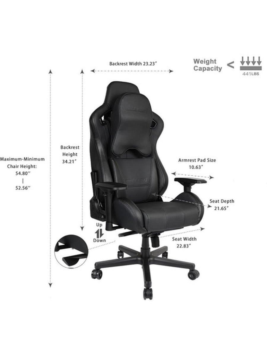 Игровое кресло AndaSeat AD12XL-DARK-B-PV/C-B02 DARK KNIGHT XL BLACK 4D Armrest 65mm wheels PVC Leather