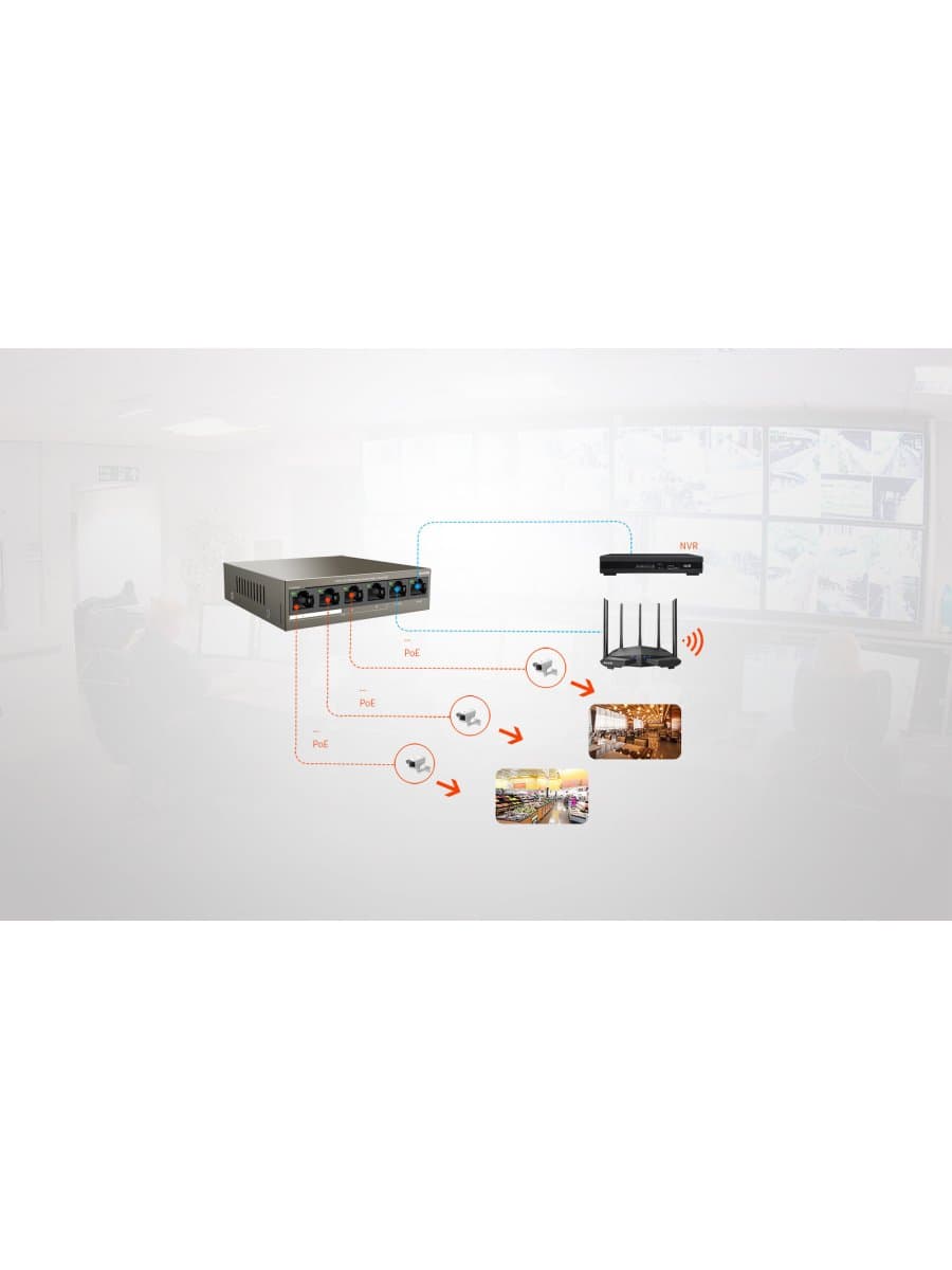 Коммутатор HUB Switch Tenda TEF1106P-4-63W 4-port PoE 10/100Mbps + 2-port 10/100Mbps Steelcase