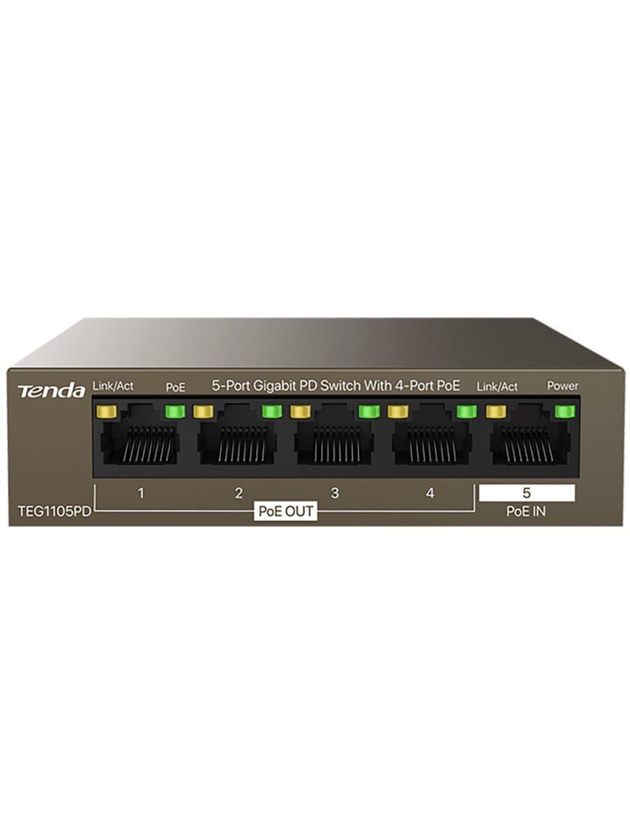 Коммутатор HUB Switch Tenda TEG1105PD 4-port PoE OUT 10/100/1000Mbps + 1-port PoE IN 10/100/1000Mbps
