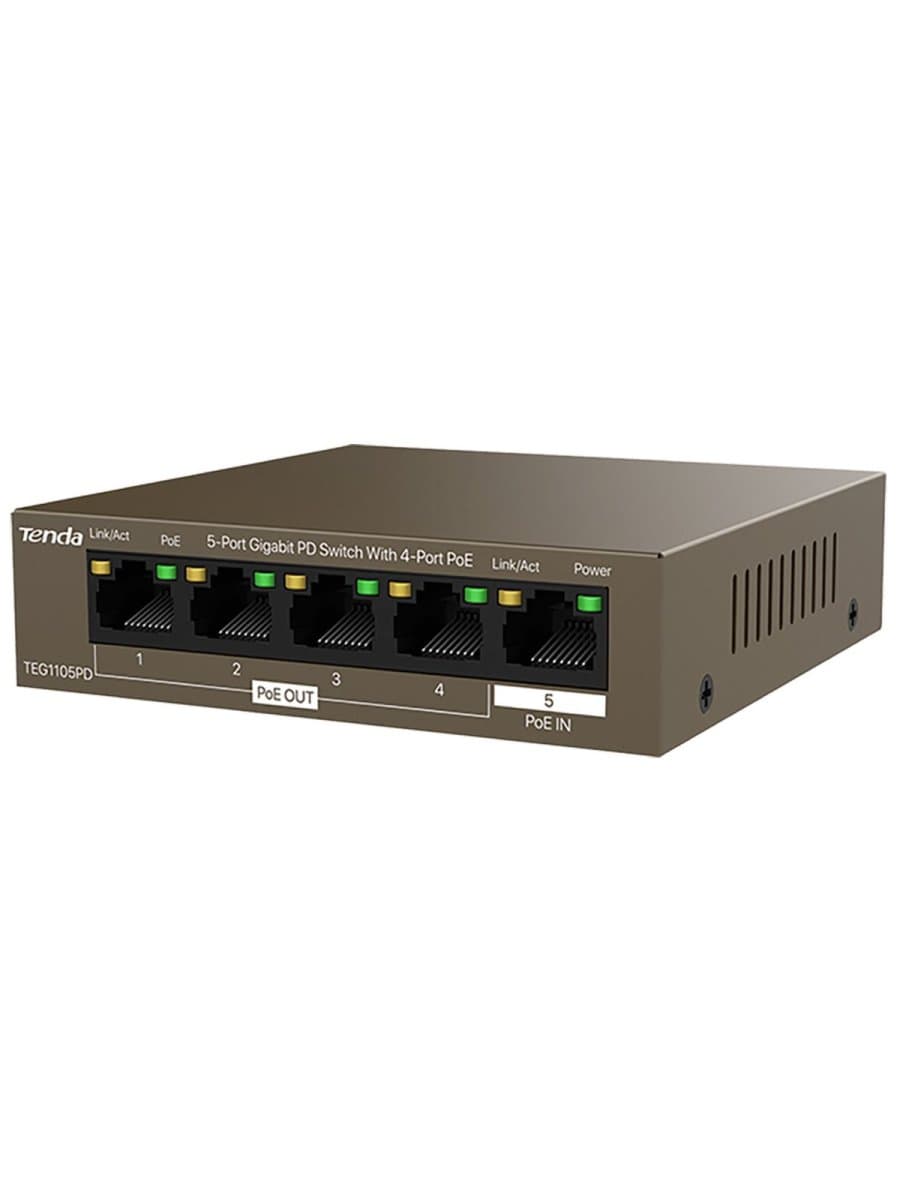 Коммутатор HUB Switch Tenda TEG1105PD 4-port PoE OUT 10/100/1000Mbps + 1-port PoE IN 10/100/1000Mbps