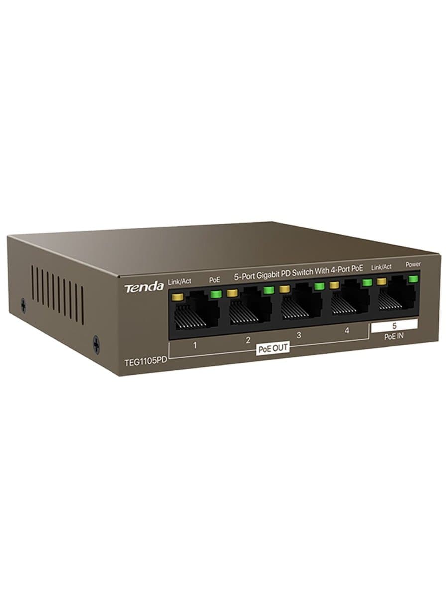 Коммутатор HUB Switch Tenda TEG1105PD 4-port PoE OUT 10/100/1000Mbps + 1-port PoE IN 10/100/1000Mbps