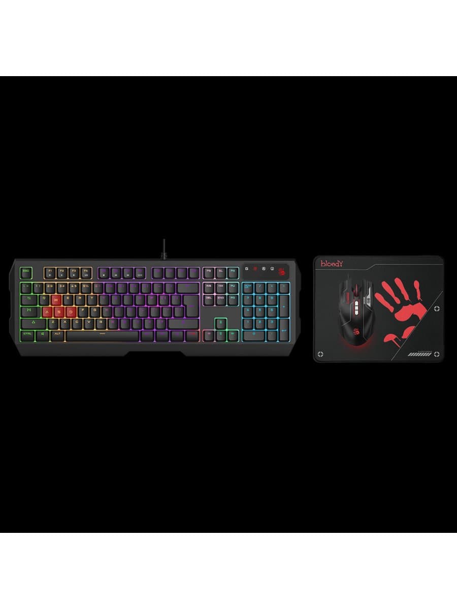 Комплект клавиатура и мышь A4TECH BLOODY B1700 (B140N+ES7+BP-50M) NEON LIGHT GAMING KEYBOARD + MOUSE+PAD USB US+RUSSIAN
