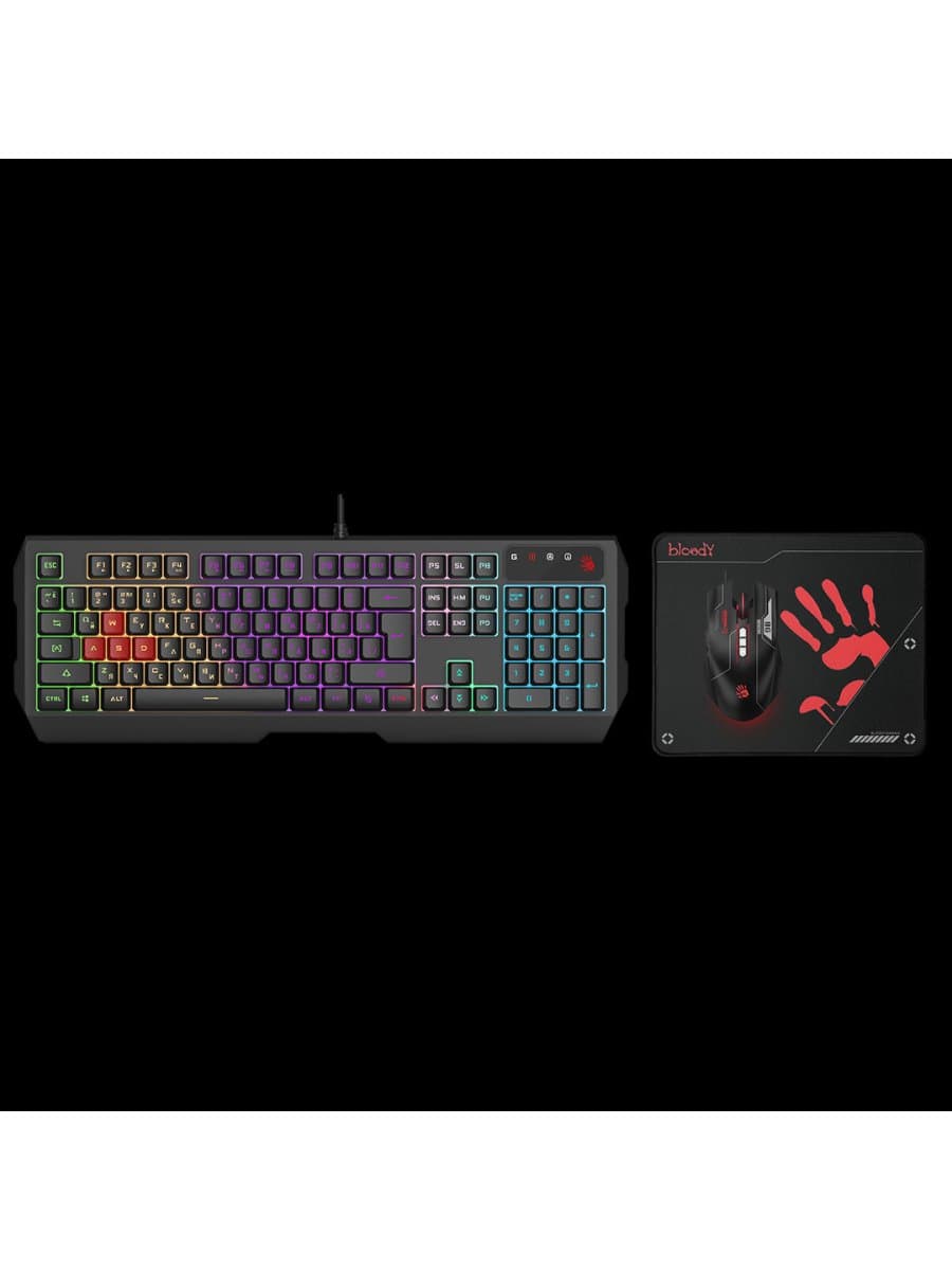 Комплект клавиатура и мышь A4TECH BLOODY B1700 (B140N+ES7+BP-50M) NEON LIGHT GAMING KEYBOARD + MOUSE+PAD USB US+RUSSIAN