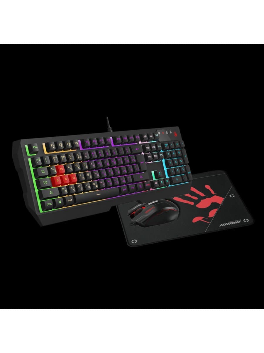 Комплект клавиатура и мышь A4TECH BLOODY B1700 (B140N+ES7+BP-50M) NEON LIGHT GAMING KEYBOARD + MOUSE+PAD USB US+RUSSIAN