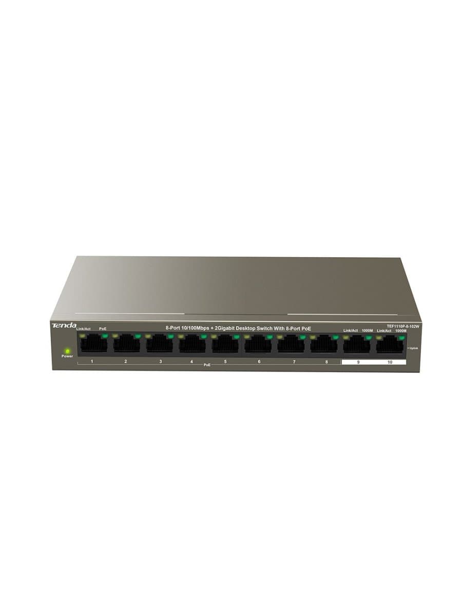 Коммутатор HUB Switch Tenda TEF1110P-8-102W 8-port PoE 10/100Mbps + 2-port 10/100Mbps