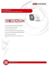 HD-TVI видеокамера HIKVISION DS-2CE10KF0T-PFS(2.8mm) цилиндр,уличн 5MP,LED 20M ColorVu,MIC