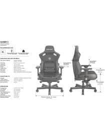 Игровое кресло AndaSeat AD12YDC-XL-01-B-CF Kaiser 3 XL BLACK 4D Armrest 65mm wheels Fabric