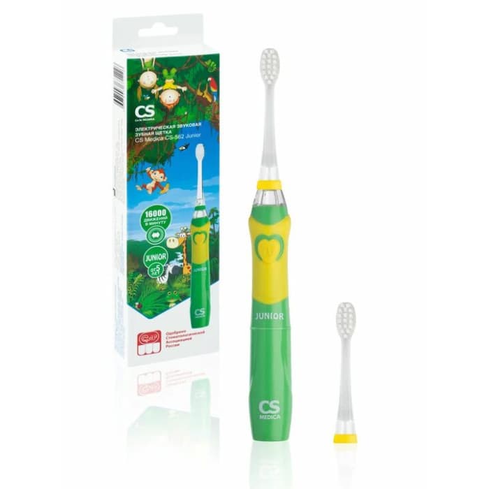 Электрическая зеуковая зубная щетка CS Medica СЅ-562 JUПiOr (Зеленая)