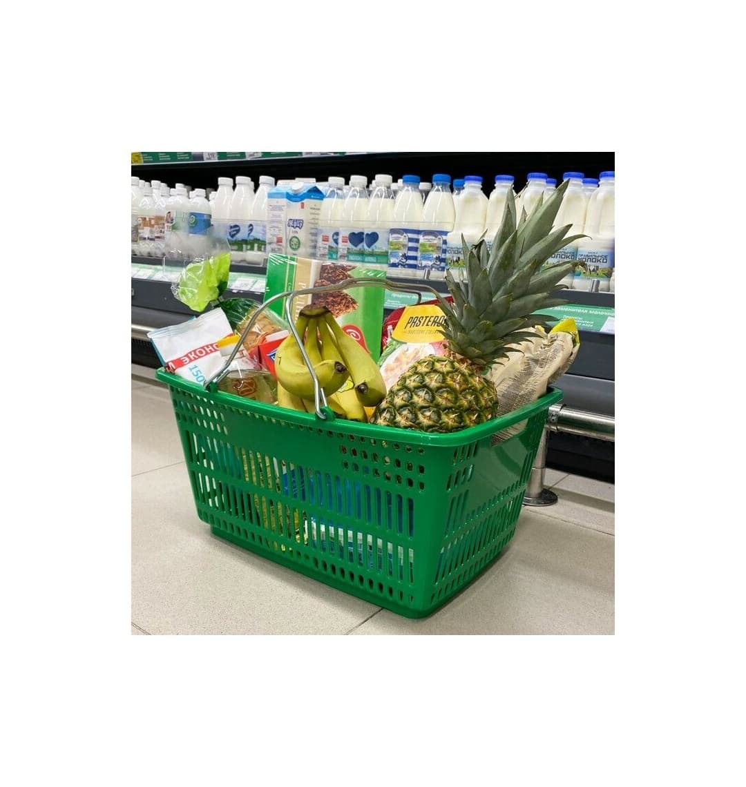 Корзина пластиковая стандартная с 2-мя ручками (Зеленый)