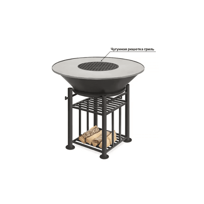 Гриль Везувий Fantastic Grill O 1000 (чаша+подставка+плита+решетка чугунная"СТЕЙК" O 450мм+крышка)