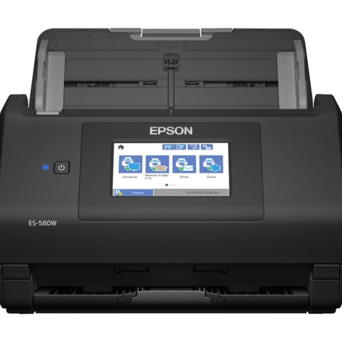 Протяжной сканер документов Epson WorkForce ES-580W Wireless (CIS, A4 Color, 600dpi, 35ppm, 70ipm, DADF-100 page, duplex, 30-bit input/ 24-bit output, Wi-Fi, NFC, USB3.0, Black)