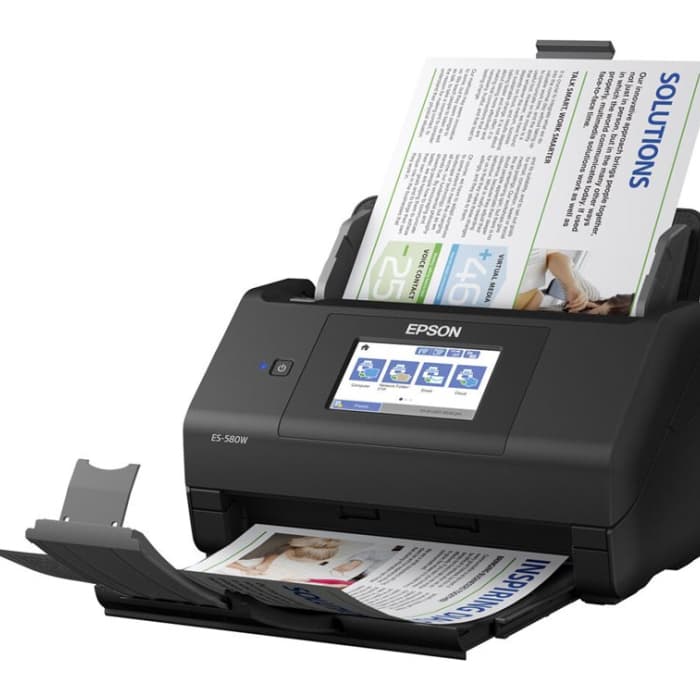 Протяжной сканер документов Epson WorkForce ES-580W Wireless (CIS, A4 Color, 600dpi, 35ppm, 70ipm, DADF-100 page, duplex, 30-bit input/ 24-bit output, Wi-Fi, NFC, USB3.0, Black)