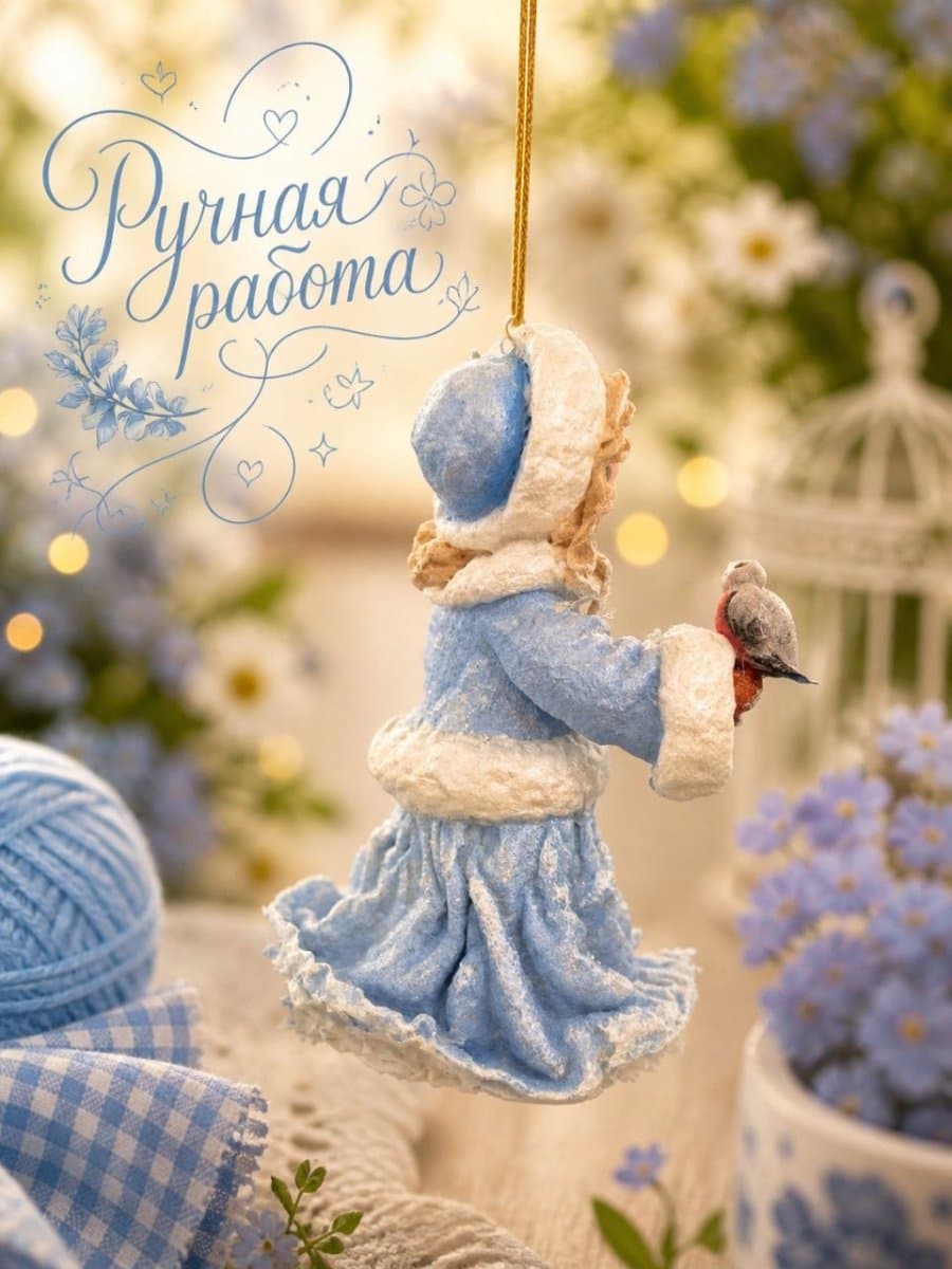 Ватная игрушка Снегурочка. 10 см. Ручная работа.