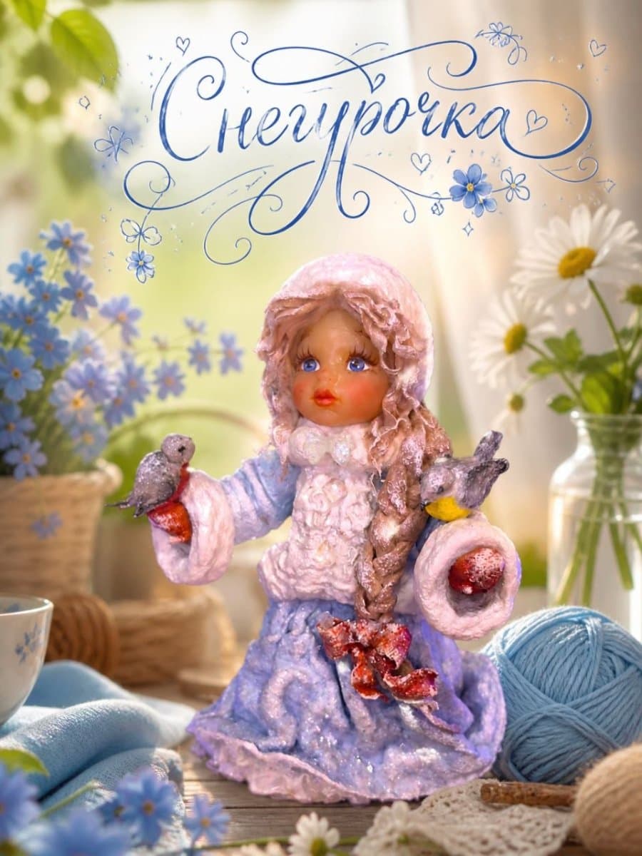 Ватная игрушка Снегурочка. 10 см. Ручная работа.