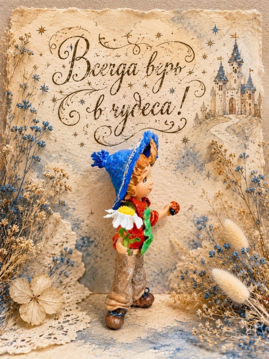 Ватная игрушка Незнайка, коллекционная кукла-подвеска, фигурка ручной работы 12см