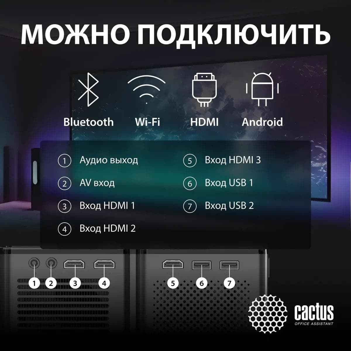 Проектор Cactus CS-PRO.03B.Full HD-A LCD 7500Lm LS 720Lm ANSI 2300:1 (30000час) 2xUSB typeA 3xHDMI 1 CS-PRO.03B.WUXGA-A