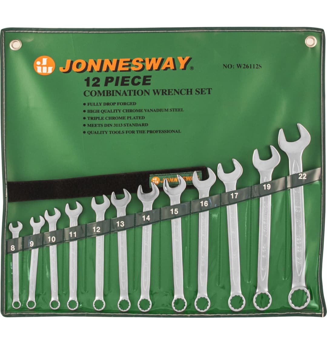 JonnesWay W26112S Набор ключей гаечных комбинированных в сумке, 8-22 мм, 12 предметов