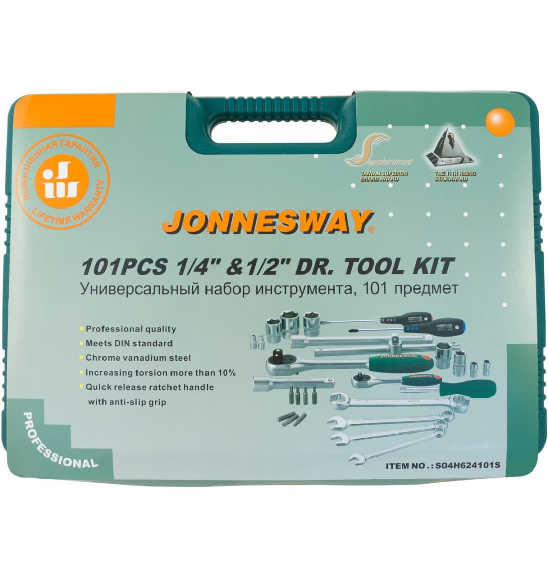 JonnesWay S04H624101SA (S04H624101SA18) Набор инструмента универсальный 1/4", 1/2"DR, 101 предмет