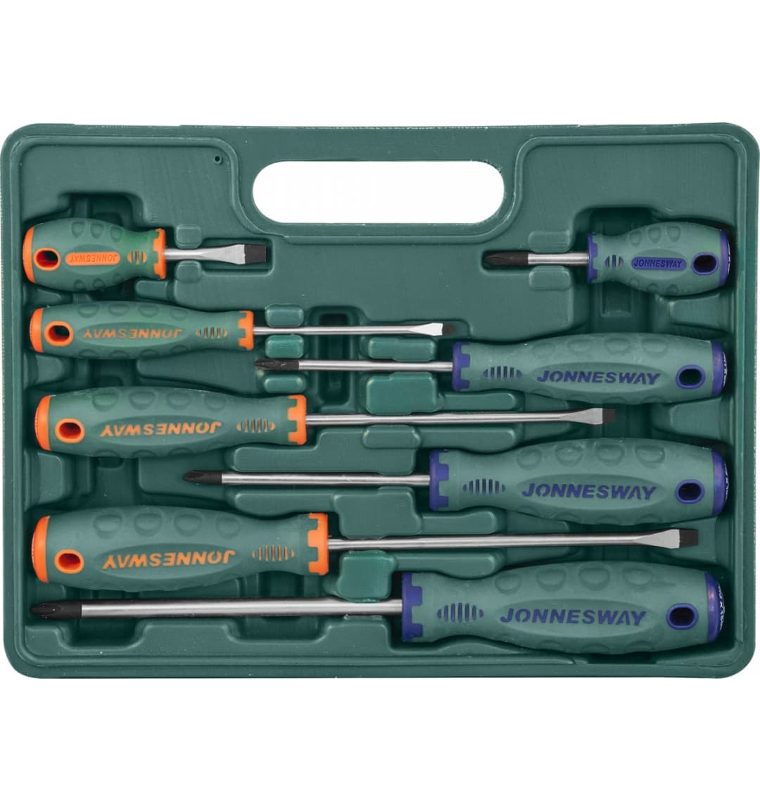 JonnesWay D71PP08S Набор отверток стержневых ANTI-SLIP GRIP, 8 предметов
