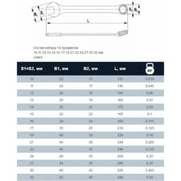 Thorvik CWS0014 Набор ключей гаечных комбинированных в сумке, 10-32 мм, 14 предметов
