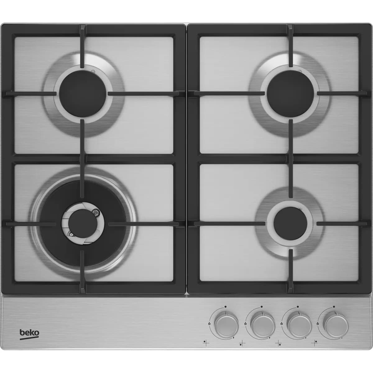 Встраиваемая варочная поверхность HIAW 64225 SX (цв. стальной, 4 газ.конф., 1 WOK-конфорка, эл.поджиг, газ контр., решетки чугун)