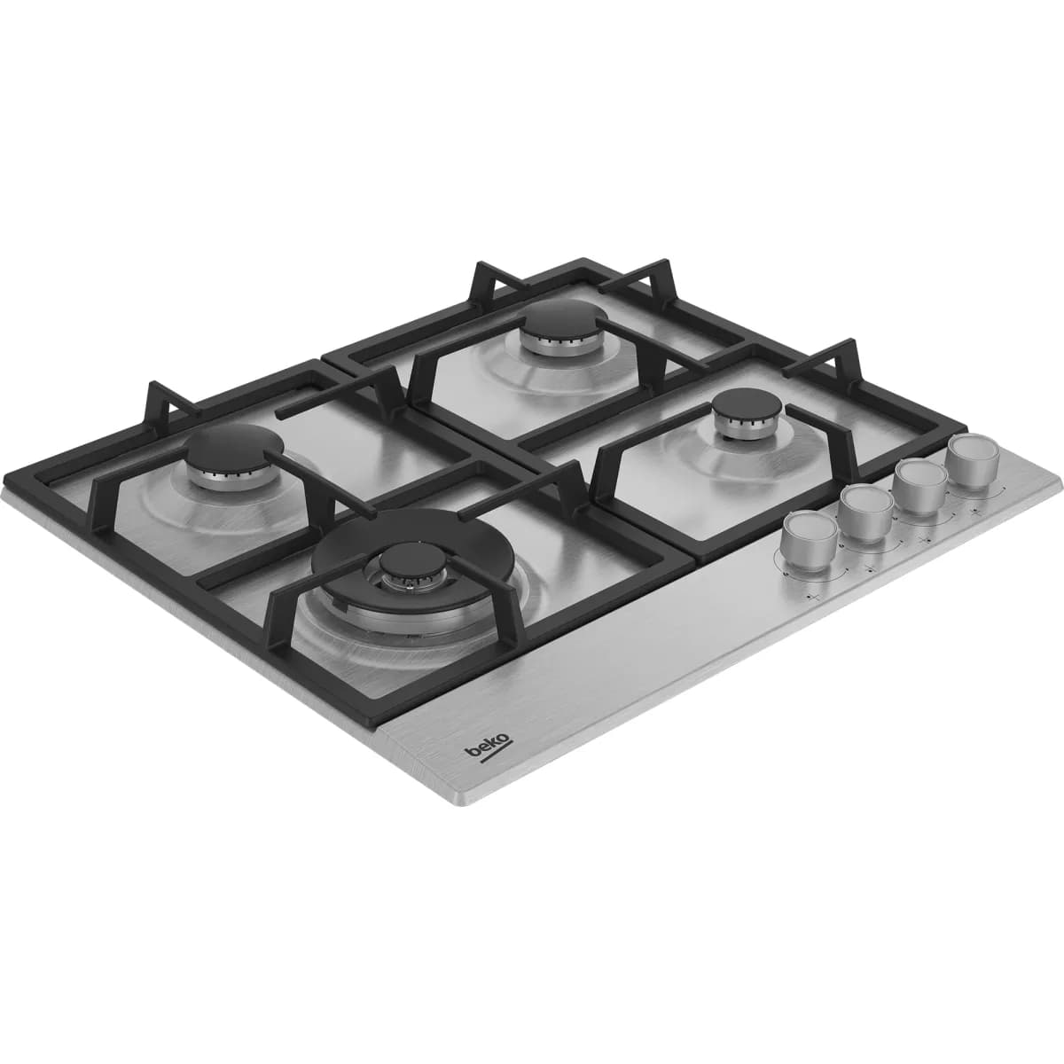Встраиваемая варочная поверхность HIAW 64225 SX (цв. стальной, 4 газ.конф., 1 WOK-конфорка, эл.поджиг, газ контр., решетки чугун)
