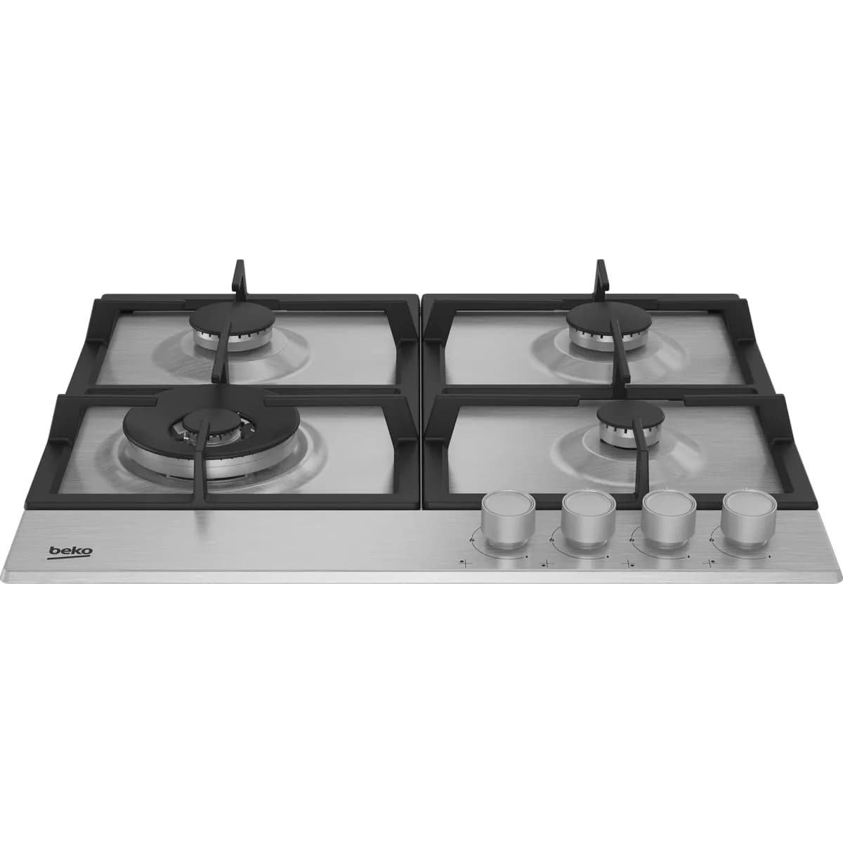 Встраиваемая варочная поверхность HIAW 64225 SX (цв. стальной, 4 газ.конф., 1 WOK-конфорка, эл.поджиг, газ контр., решетки чугун)