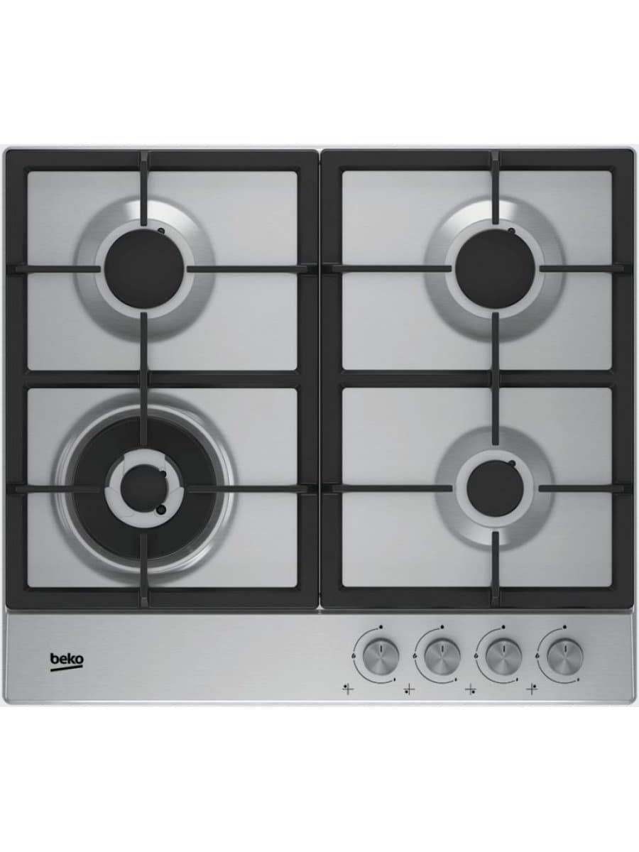 Встраиваемая варочная поверхность HIAW 64225 SX (цв. стальной, 4 газ.конф., 1 WOK-конфорка, эл.поджиг, газ контр., решетки чугун)