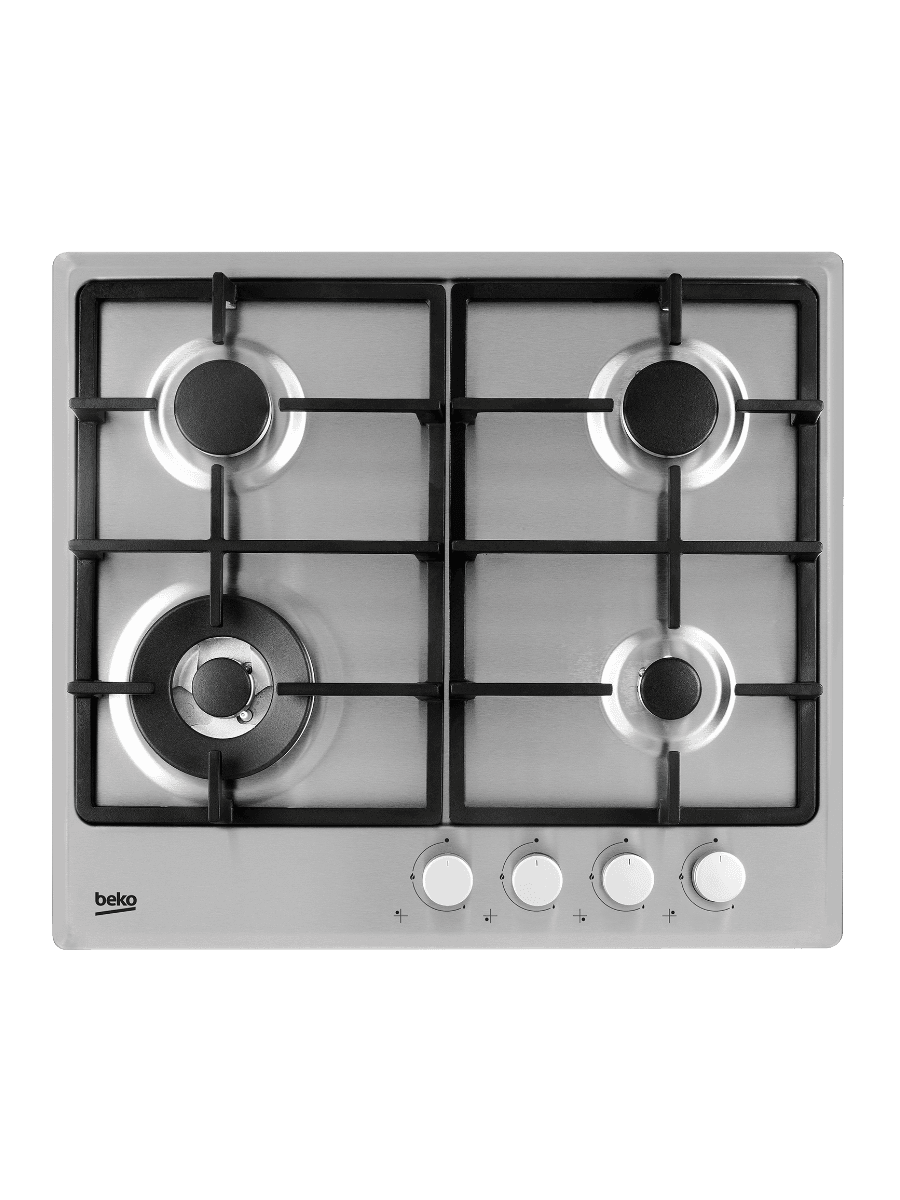 Встраиваемая варочная поверхность HIAW 64225 SX (цв. стальной, 4 газ.конф., 1 WOK-конфорка, эл.поджиг, газ контр., решетки чугун)