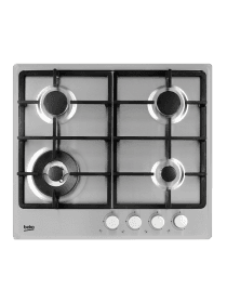Встраиваемая варочная поверхность HIAW 64225 SX (цв. стальной, 4 газ.конф., 1 WOK-конфорка, эл.поджиг, газ контр., решетки чугун)