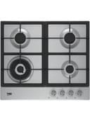 Встраиваемая варочная поверхность HIAW 64225 SX (цв. стальной, 4 газ.конф., 1 WOK-конфорка, эл.поджиг, газ контр., решетки чугун)