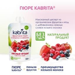Kabrita® Фруктовое пюре со сливками козьего молока «Лесные ягоды с яблочным пюре» с 6 месяцев, 100 г