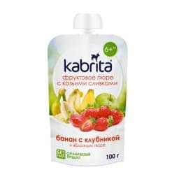 Kabrita® Фруктовое пюре со сливками козьего молока «Банан с клубникой и яблочным пюре» с 6 месяцев, 100 г