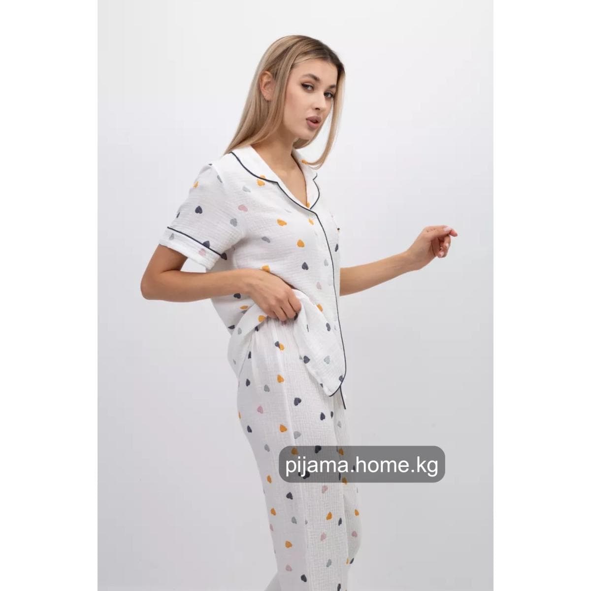 Пижама муслиновая женская 3 в 1, цвет белый