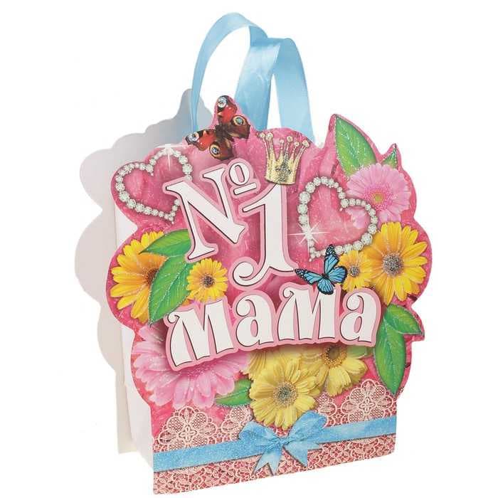 Пакет открытка с блёстками «Мама №1»