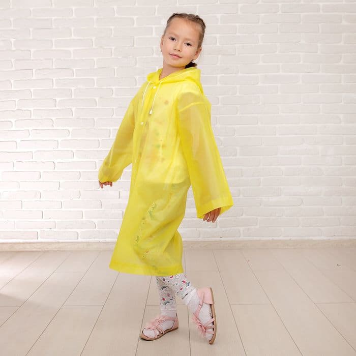 Дождевик детский однотонный прозрачный, рост 120-160 см