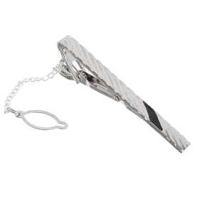 Зажим для галстука "Классика", полосы с эмалью, цвет серебристо-чёрный