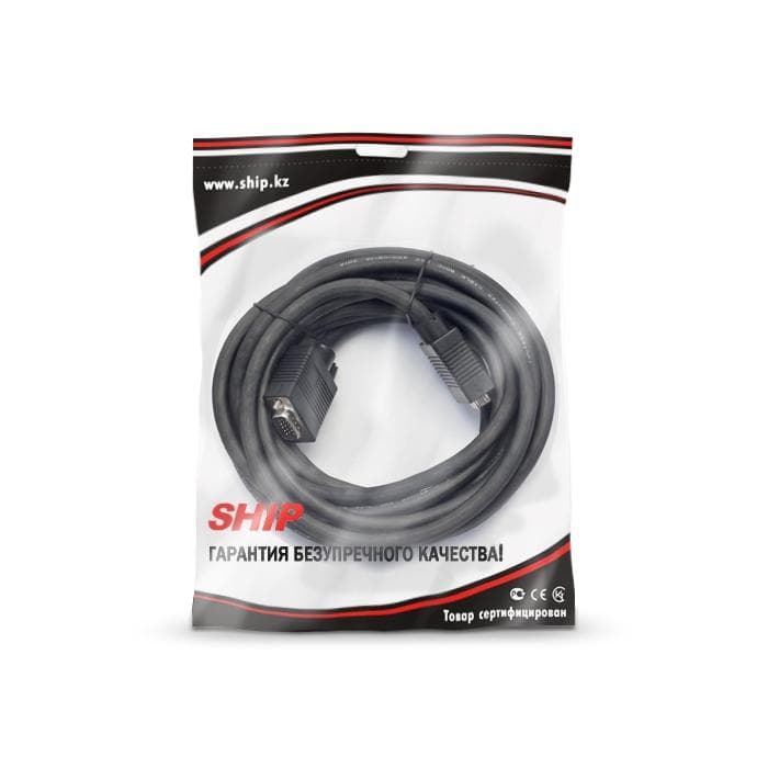 Интерфейсный кабель SHIP VG002M/M-5P, VGA, 15Male/15Male, Пол. пакет, 5 м, Чёрный