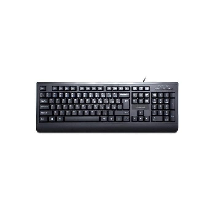 Клавиатура Delux DLK-6010UB, USB, Кол-во стандартных клавиш 104, Размер: 449,9*161,84*24,9 мм., Длина кабеля 1,4 метра, Анг/Рус/Каз, защита от случайного пролива воды/кофе, Чёрный