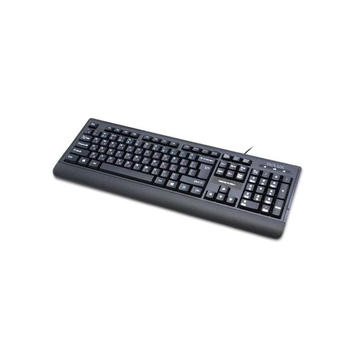 Клавиатура Delux DLK-6010UB, USB, Кол-во стандартных клавиш 104, Размер: 449,9*161,84*24,9 мм., Длина кабеля 1,4 метра, Анг/Рус/Каз, защита от случайного пролива воды/кофе, Чёрный