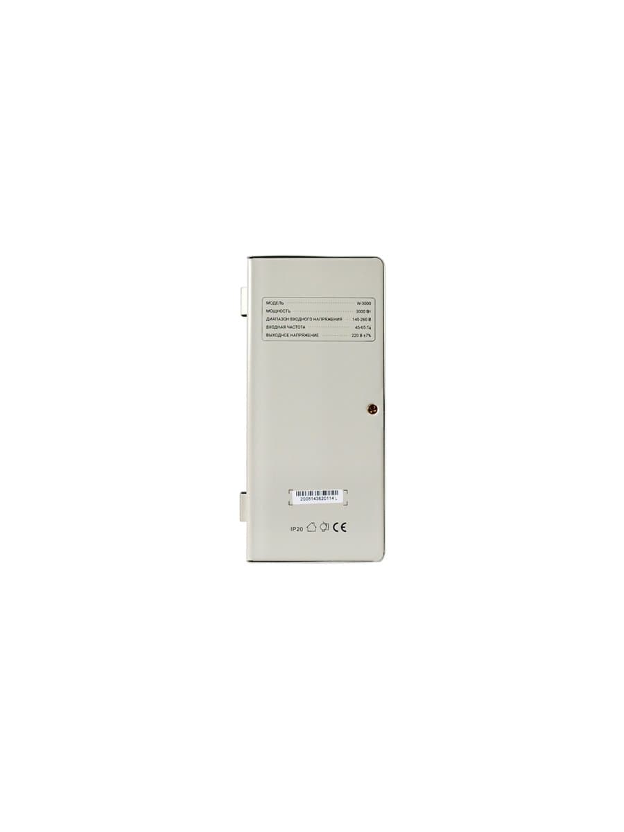 Стабилизатор (AVR) SVC W-3000, мощность 3000ВА/3000Вт, LED-дисплей, диапазон работы AVR: 140-260В, Вых.: 220В+/-7%, клеммная колодка, Габариты: 380*234*105, белый