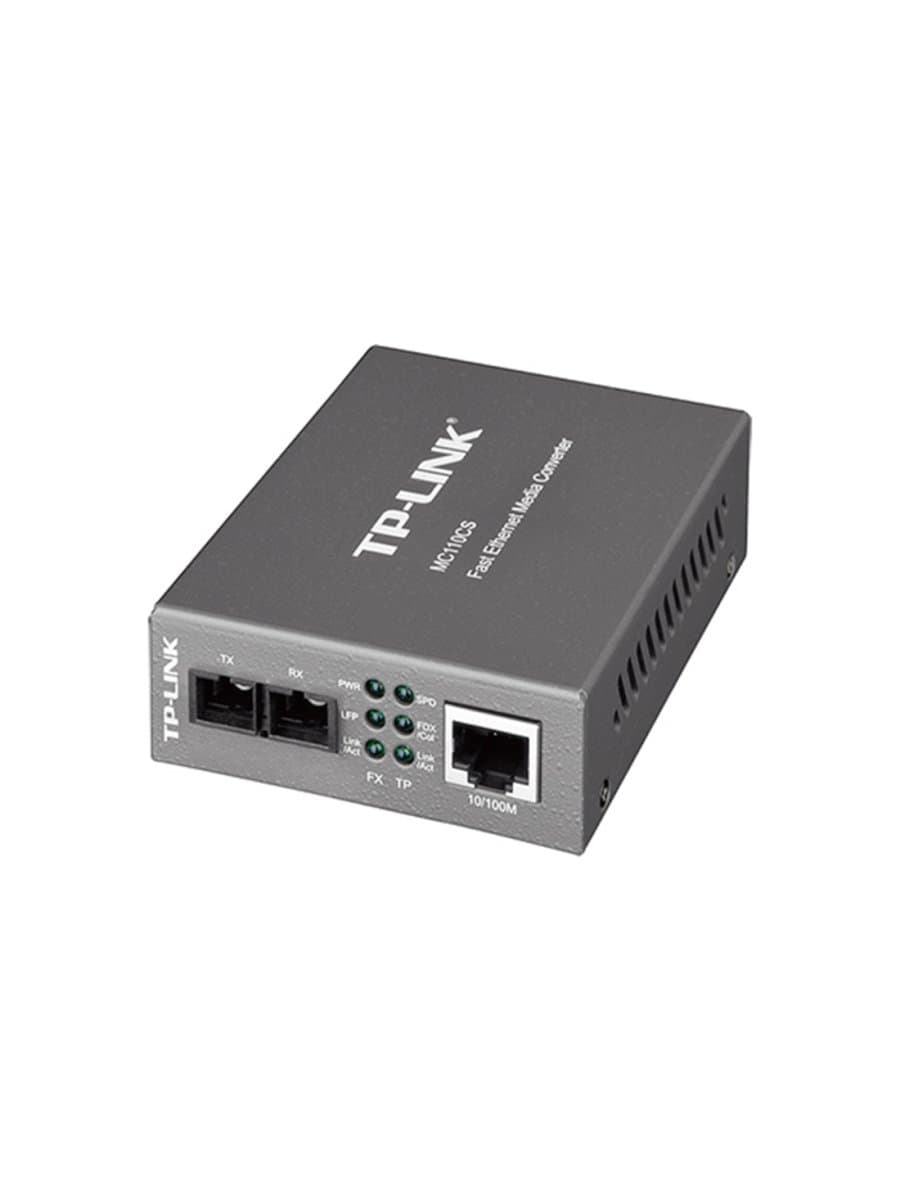 Медиаконвертер TP-Link MC110CS, 10/100 Мбит/с RJ45 - 100 Мбит/с разъём SC (одномодовый оптоволоконный кабель), полнодуплексный, до 20км, переключающийся адаптер питания, возможность установки в шасси